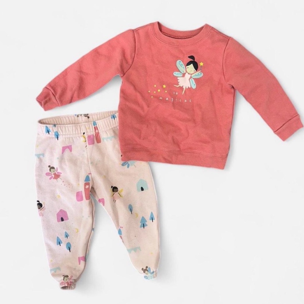 Garanimals Coral Fairy Sweatshirt and Cream Printed Pajama Pants Set